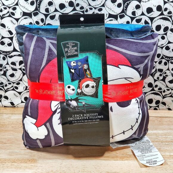 Nightmare Before Christmas Jack & Sally Plush 12 x 12 Pillows 2 Piece Set NWT - Picture 1 of 9